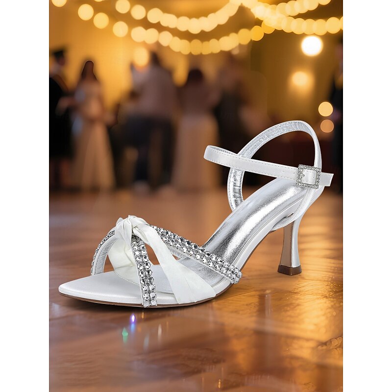 Women's Purple Satin Rhinestone Heeled Sandals – Elegant Knot Prom Heels for Wedding and Dance Nights2