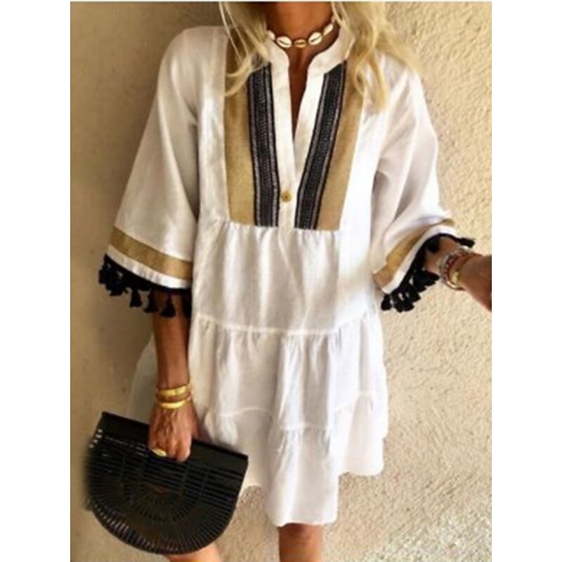 Women's Mini Dress Casual Dress Floral Dress Summer Dress Fashion Modern Daily Beach Weekend Regular Fit Floral 3/4 Length Sleeve V Neck Black White Yellow Red Summer2