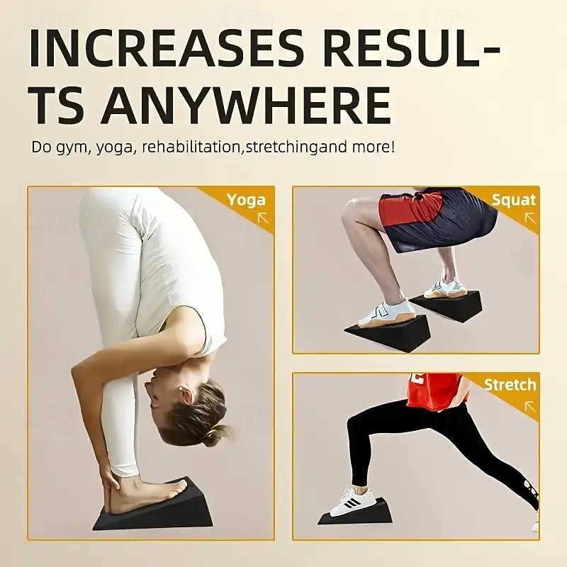 1 Pair Squat Wedge Blocks, Black EVA Slant Yoga Blocks for Balance and Flexibility, Calf Stretcher for Squats, Pilates, Push-Ups and Strength Training2