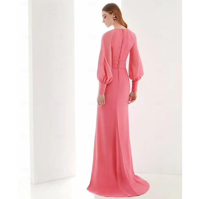 A-Line Evening Gown Elegant Dress Formal Floor Length Long Sleeve V Neck Chiffon with Ruffles Slit Butterfly3