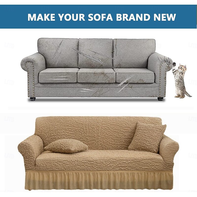 Slipcover Couch Cover with Skirt, High Elastic Durable Sofa Slipcovers Luxurious Machine Washable Furniture Protector4