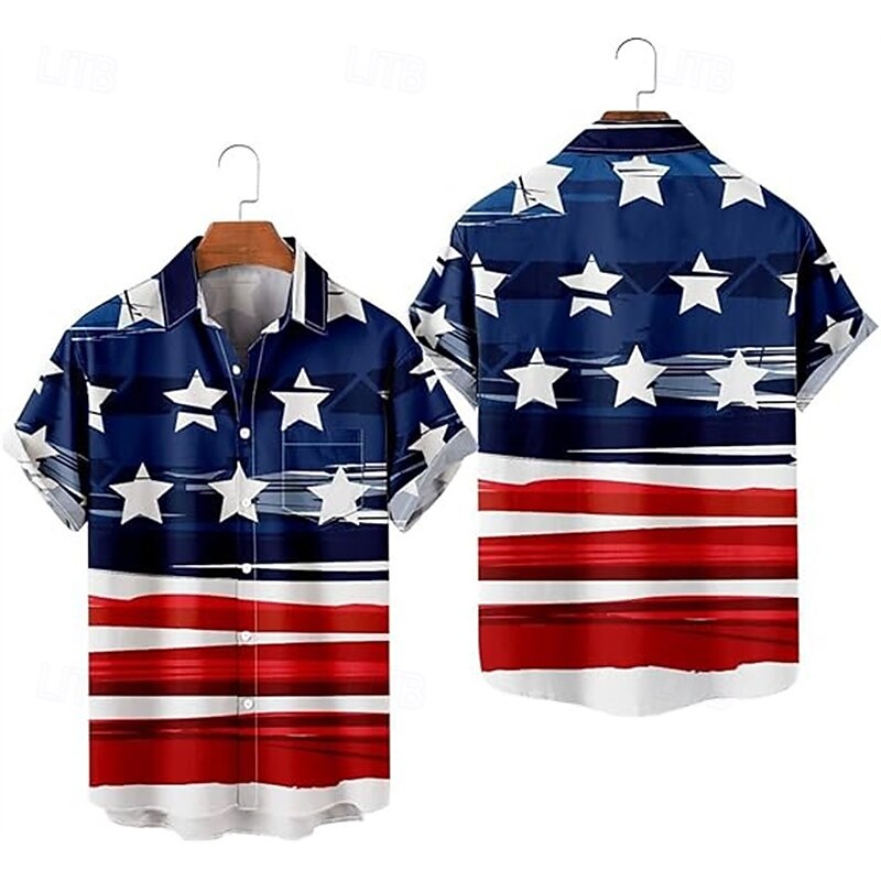 Independence Day July 4 USA Flag Manga Hawaii Shirts Back To School USA Flag Graphic For Men's Adults' Masquerade 4th of July 3D Print Festival3