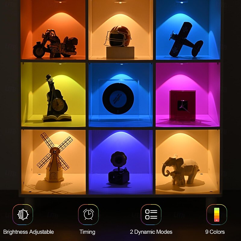 1 Pc RGB dimmable rechargeable magnetic spotlight cabinet light wardrobe wine cabinet light mural light wiring free remote control control cat eye light ice hockey light dimmable timer4