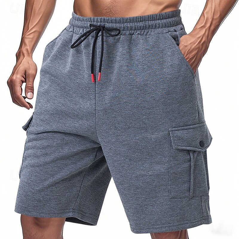 Men's Cargo Shorts Sweat Shorts Shorts Running Shorts Casual Shorts Drawstring Elastic Waist Multi Pocket Plain Comfort Soft Knee Length Outdoor Casual Daily Casual Athleisure Black Light Grey