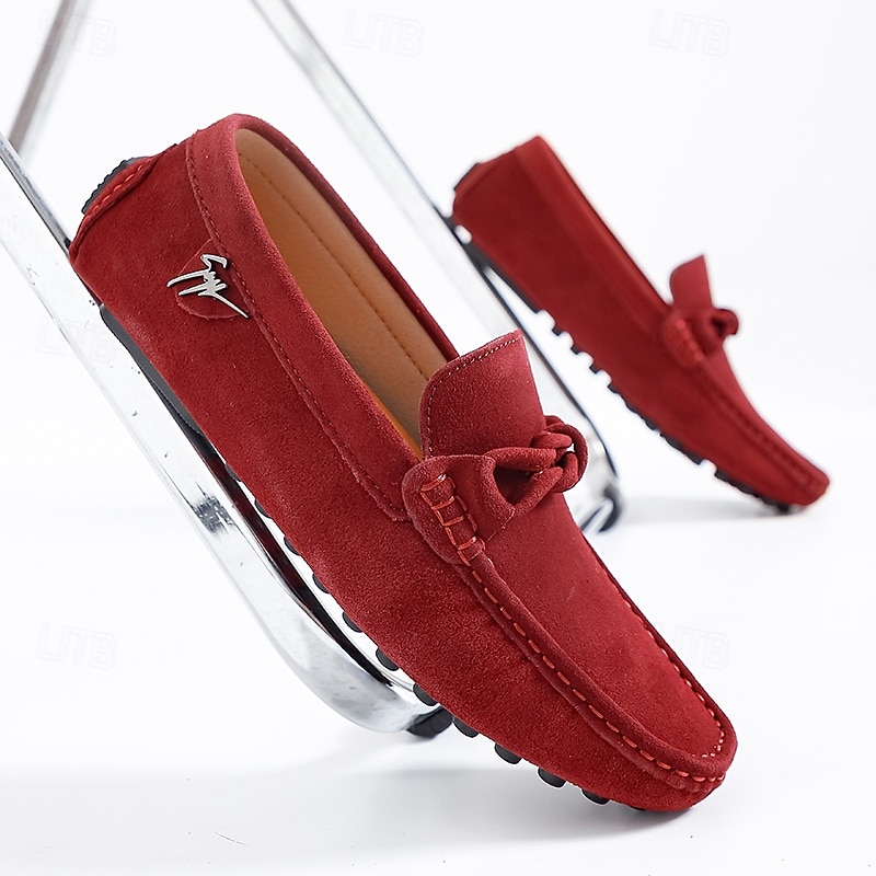 Men's Red Suede Moccasins with Tassel Detail, Casual Slip-On Shoes for Outdoor Events and Vacation Adventures4