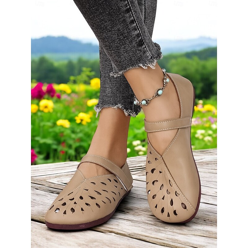 Women's Breathable Cutout Wide Fit Mary Jane Flats | Soft Sole Faux Leather Casual Barefoot Shoes for Walking & Daily Use4