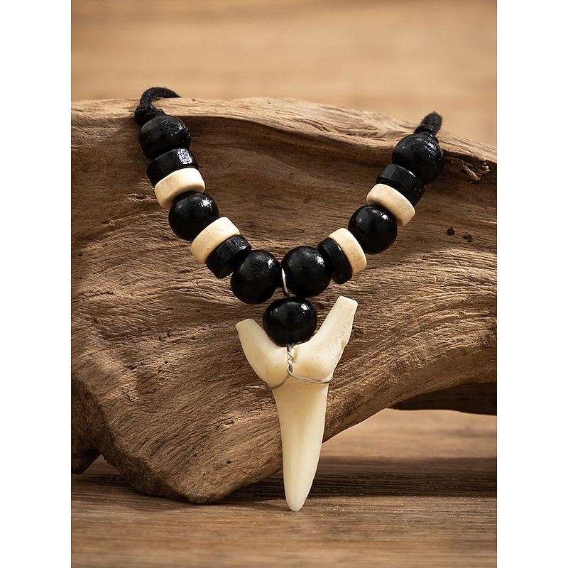 Men's Shark Tooth Pendant Necklace – Handmade Tribal Style Beaded Surfer Jewelry with Adjustable Rope Cord for Beach, Vacation & Casual Wear4