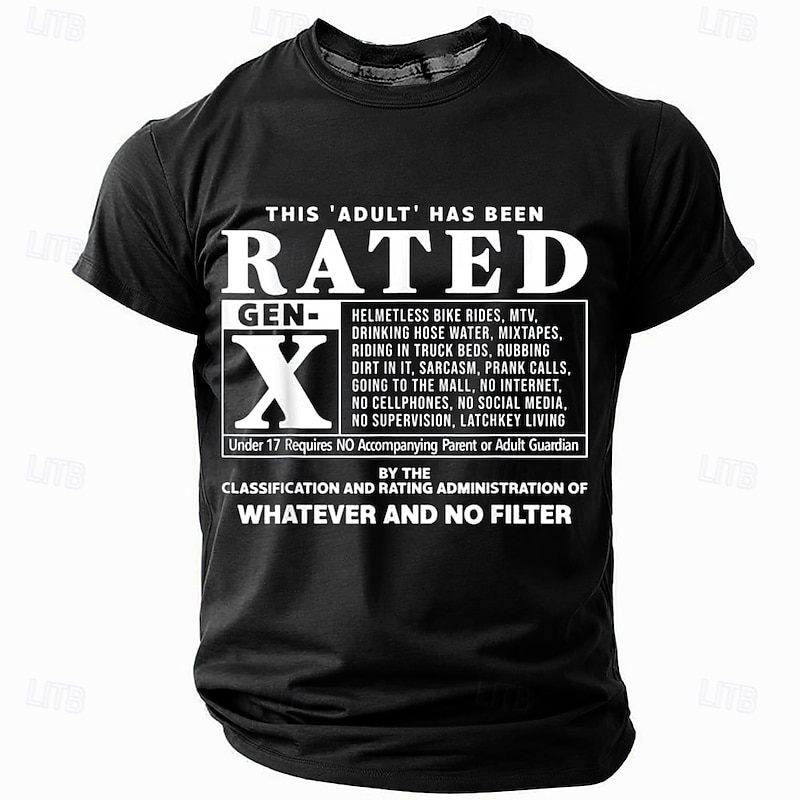 Men's Rated Gen X T-Shirt - Funny Vintage "Whatever & No Filter" Graphic Tee for Adults.4
