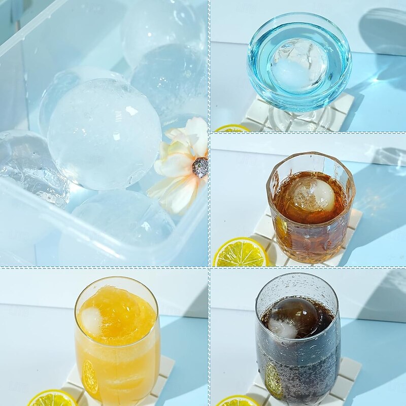 Large Ice Cube Molds, Big Round Whiskey Ice Cube Trays for Freezer, Easy to Fill & Release, Whiskey Bourbon Cocktail4