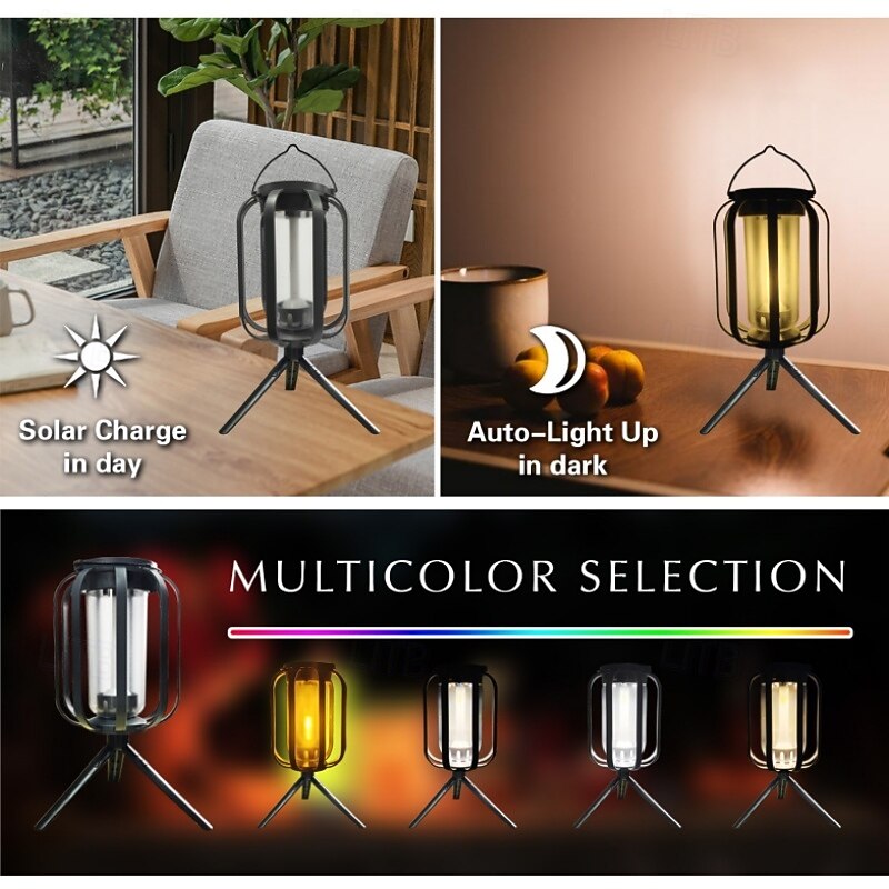 Solar Lanterns Camping Light with tripod Flickering Flame 4 Color Gradient USB Rechargeable Outdoor IPX4 Waterproof Desk Lamp for Camping Courtyard Landscape Festival Decorations 1PC3