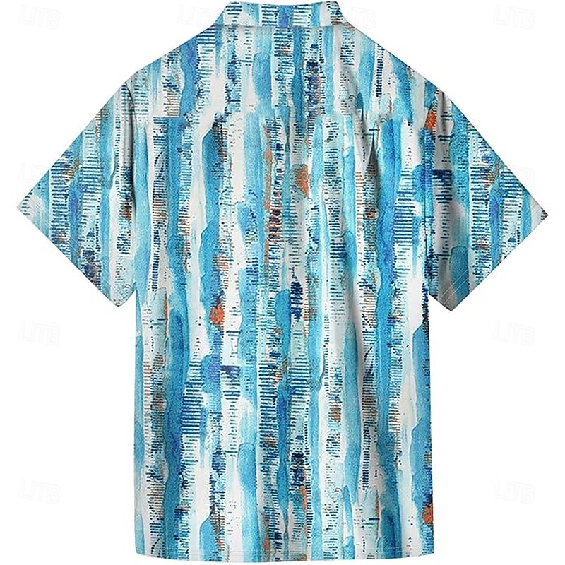 Men's Geometric Striped Gradient Color Shirt Summer Shirt Button Up Shirt Short Sleeve Fashion Casual Outdoor Vacation Dailywear Summer Spring Turndown 3D Print Collared Shirts Blue3