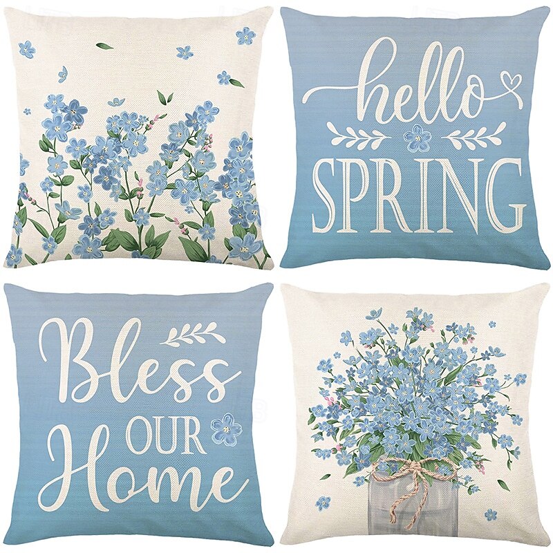Floral Decorative Toss Pillows Cover 4PC Soft Square Couch Cushion Case Pillowcase for Bedroom Livingroom Sofa Chair - Main Image