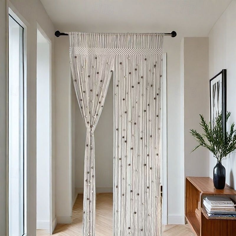 Boho Macrame Beaded Curtain Handmade Door String Curtain for Doorway Window Cotton Tassels Beads Hanging Hippie Room Divider Hallway Closet Bedroom Living Room Decor4