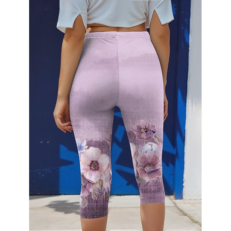 Women's Leggings Capri Pants High Elasticity Vacation Vintage Fashion Calf-Length High Waist Floral Graphic Printing Thermal Warm Breathable Soft Stretchy Outdoor Daily Pink Blue Purple Green Summer2