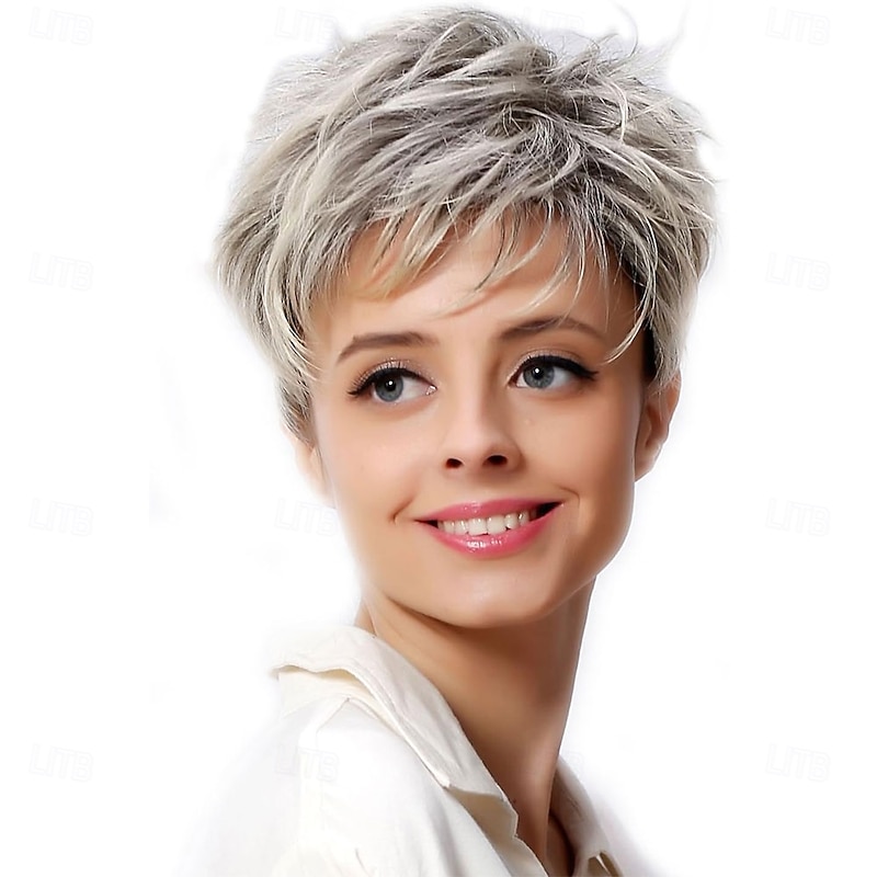 Fouriding Women's Sexy Short Grey Wig Bob Ladies Synthetic Heat Resistant Halloween Cospaly Costume Ladies party Fancy Dress Hair Wigs Hairpiece for Women Lady