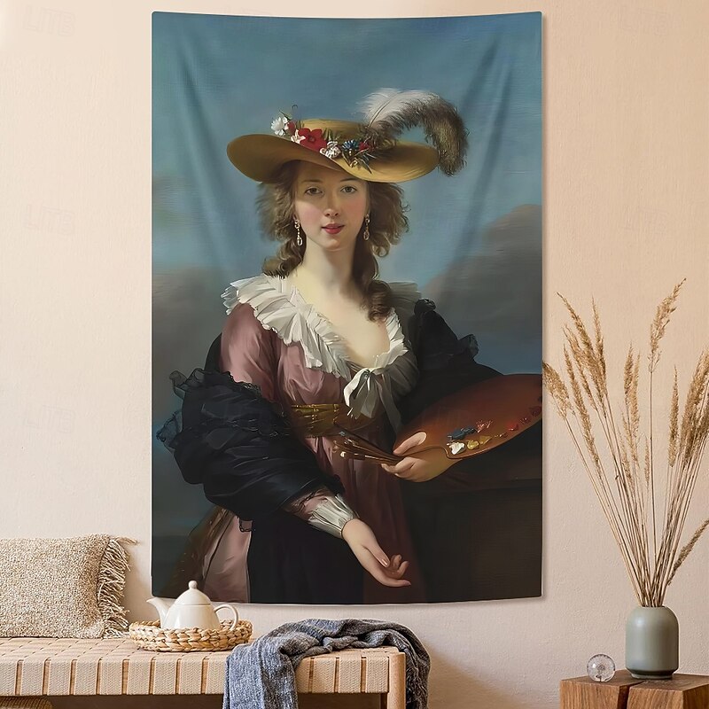 Vintage Painting Hanging Tapestry Wall Art Large Tapestry Mural Decor Photograph Backdrop Home Bedroom Living Room Decoration Self Portrait in Straw Hat2