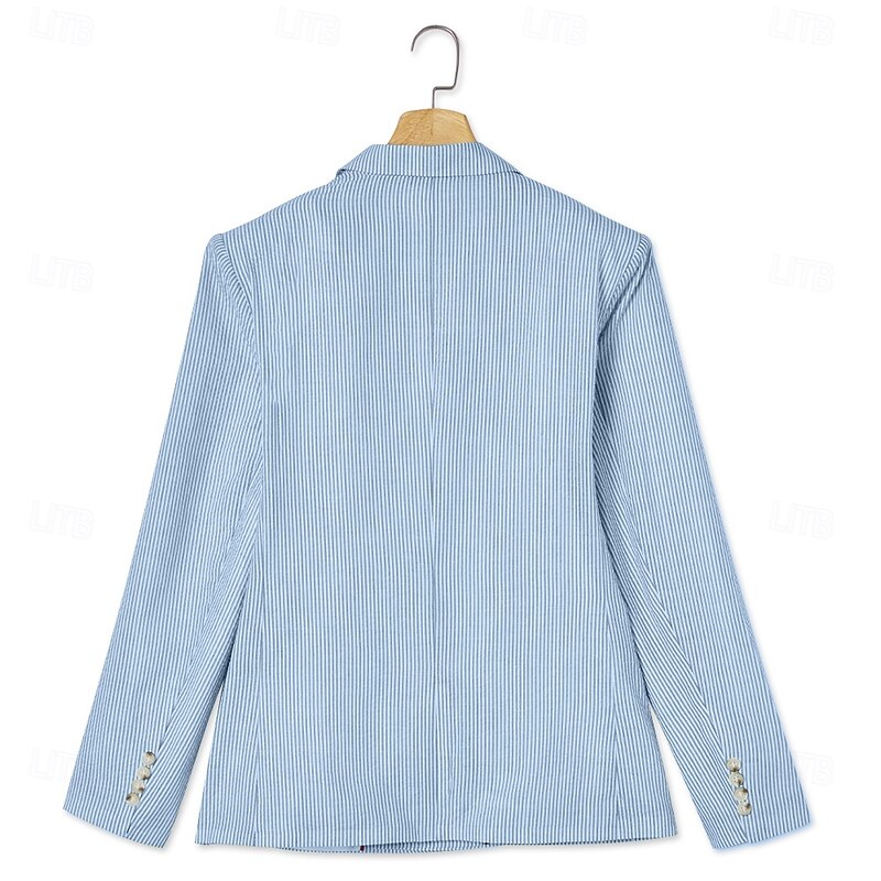 Men's Blazer Jacket Sport Coat Notch Collar Fashion Striped Blazer Sky Blue Standard Fit Single Breasted Two-buttons4