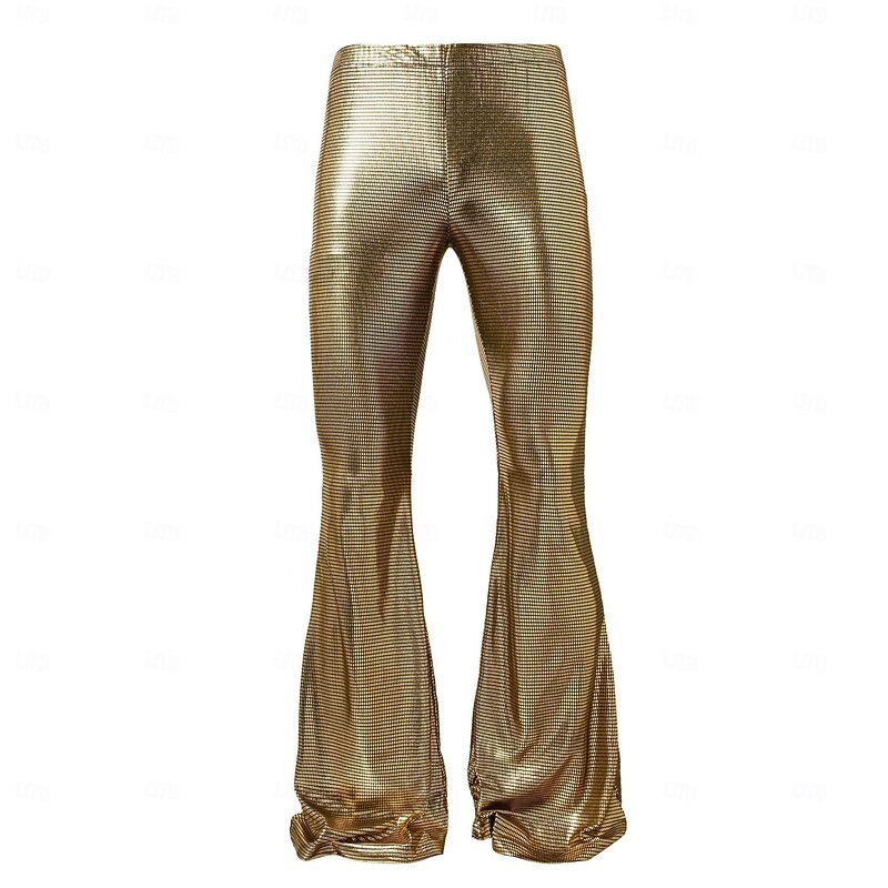 Retro Vintage 1970s 1980s Bell Bottom Pants Flared Trousers Disco Shiny Latex Patent Metallic Checkered Fancy Dress Men's Halloween Carnival Pride Parade Pride Month Adults' Pants All Seasons2