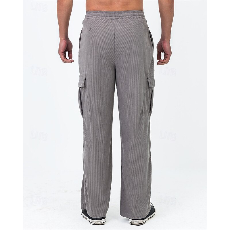 Men's Corduroy Pants Trousers Casual Pants Drawstring Elastic Waist Multi Pocket Plain Comfort Sports Outdoor Daily Fashion Casual Black Army Green Micro-elastic3