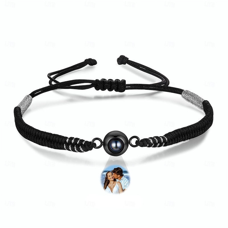 Personalized Photo Projection Bracelet with Braided Rope Custom Best Gift for Dad, Husband or Boyfriend, Light Projection Jewelry for Father's Day, Birthday, Anniversary, Christmas