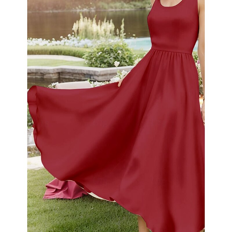 Women's Midi Dress Sundress A Line Dress Off The Shoulder Dress Vacation Casual Beach Outdoor Party Going out Regular Fit Solid Color Graphic Plain Sleeveless U Neck White Pink Wine Navy Blue Summer3