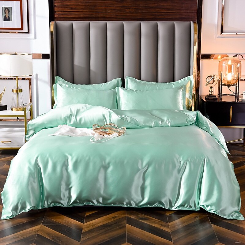 Pure Color Washed Silk Ice Silk Satin Simulated Silk Four-piece Set Summer Home Textile Bedding