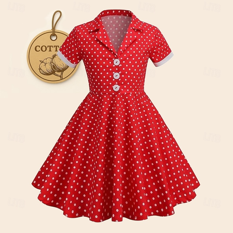 Polka Dots Retro Vintage 1950s Grease Outfits Dress A-Line Dress Flare Dress Polka dots Fancy Dress Girls' Christmas Halloween Carnival Event / Party Cocktail Party Prom Kid's Dress