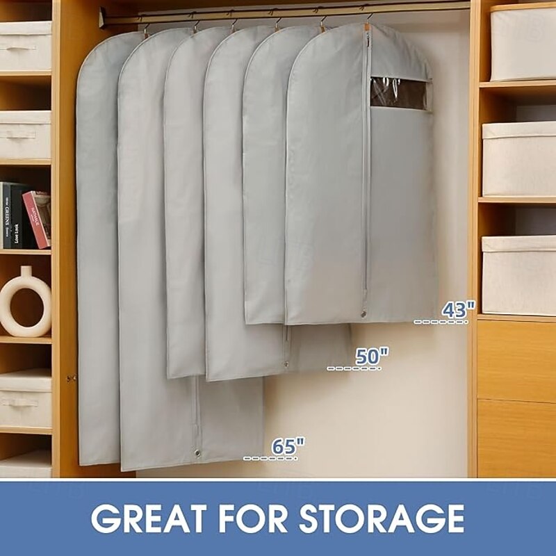 5 Packs Garment Bags for Hanging Clothes Suit Bags for Closet Storage and Travel Grey Suit Cover Bags with Clear Window for Coats Jackets Shirts4