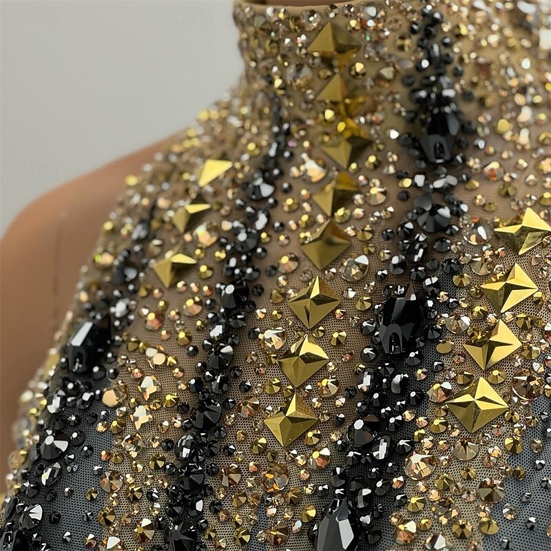 Figure Skating Dress Women's Girls' Ice Skating Dress Dark Grey Patchwork Asymmetric Hem Mesh High Elasticity Training Competition Skating Wear Classic Crystal / Rhinestone Sleeveless Ice Skating3