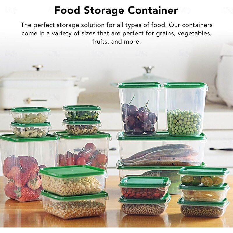 17PCS Food Container Fridge Bins, Leakproof Food Grade Plastic Various Sizes with Lid for Leftover Meals3