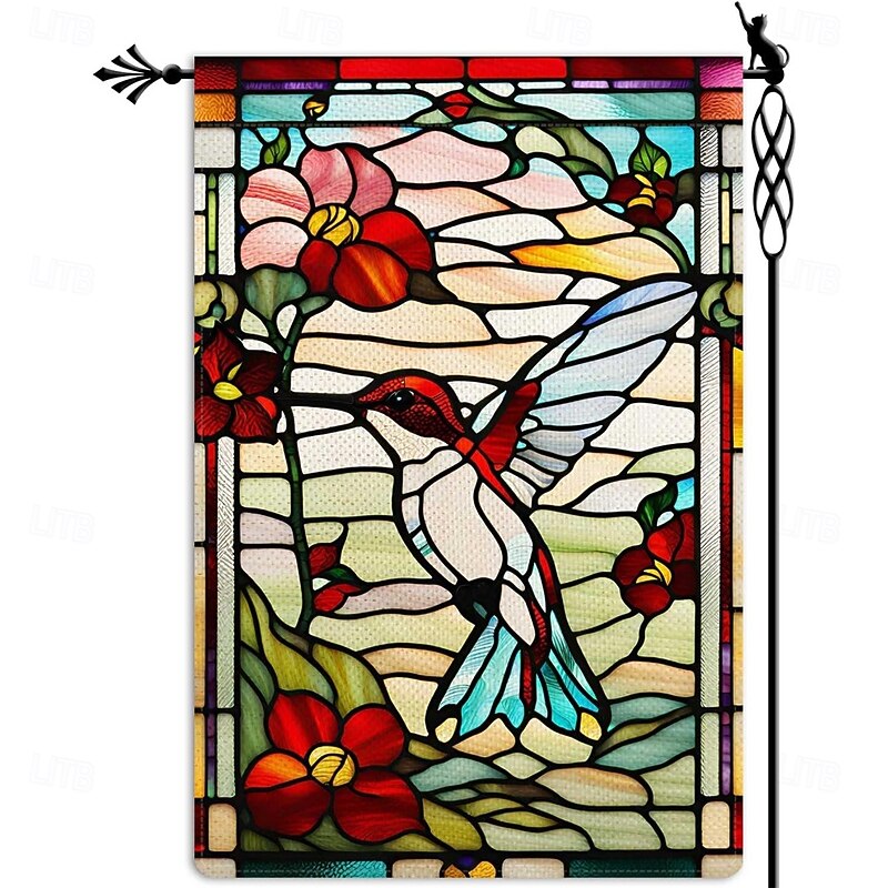 Flag 12 x 18 Inch Yard Flags, Stained Glass Hummingbirds Small Garden Flags for Outside, Outdoor Flags, Holiday Garden Flags4