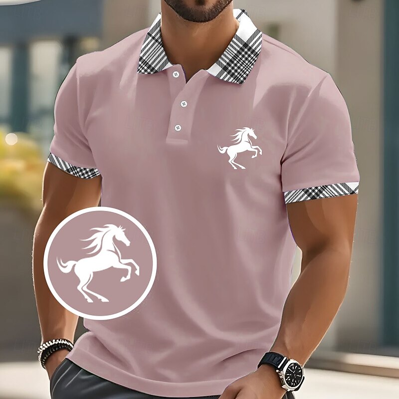 Men's Animal Horse Polo Short Sleeve Polo Shirts Collared Shirts Business Casual School Business Athleisure Daily Wear 3D Print Summer White Pink Blue4