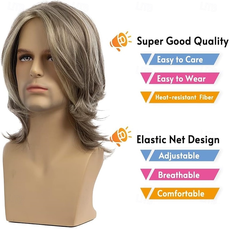 Mens Long Blonde Grey Wig Long Straight Wig for Men Synthetic Heat Resistant Hair Wigs for Daily Party Costume Halloween4