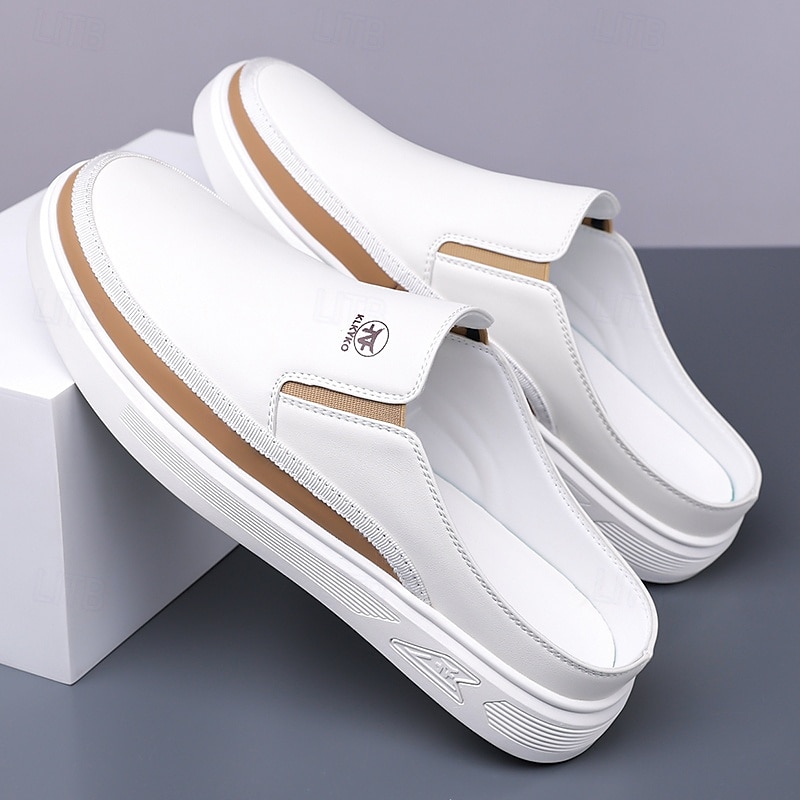 Men's White Mule Shoes – Stylish Slip-On Design with Brown Accents, Lightweight and Comfortable for Everyday Wear, Casual Outings and Travel2