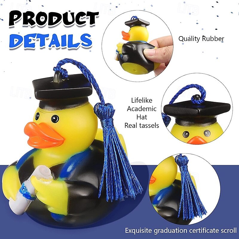 10 PC Car Dashboard Decor Graduation Hat Rubber Duck Car Ducks Ornaments with Graduation Cap2