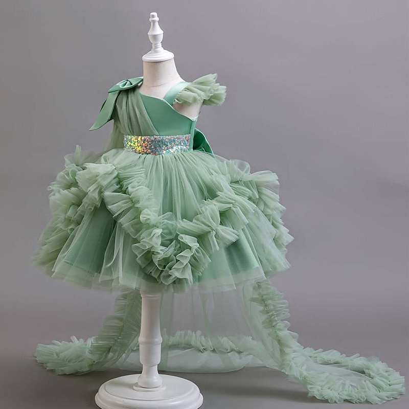 Kids Girls' Party Dress Solid Color Sleeveless Special Occasion Princess Polyester Party Dress Summer Spring kids Yellow Pink Green3