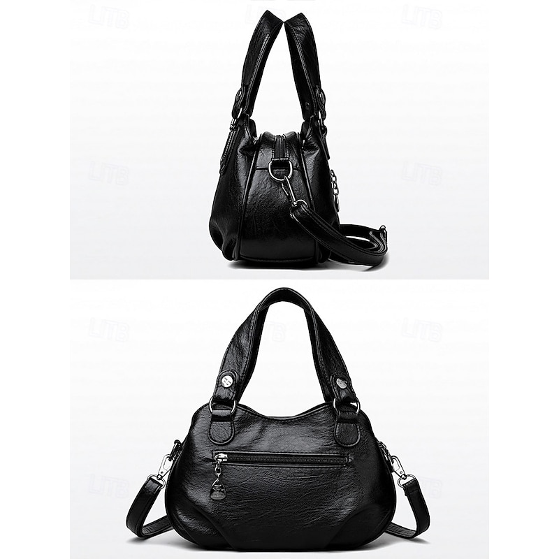 Women's Faux Leather Shoulder Handbag with Dual Handles – Vintage Casual Satchel Bag with Crossbody Strap for Office, Travel and Daily Use4