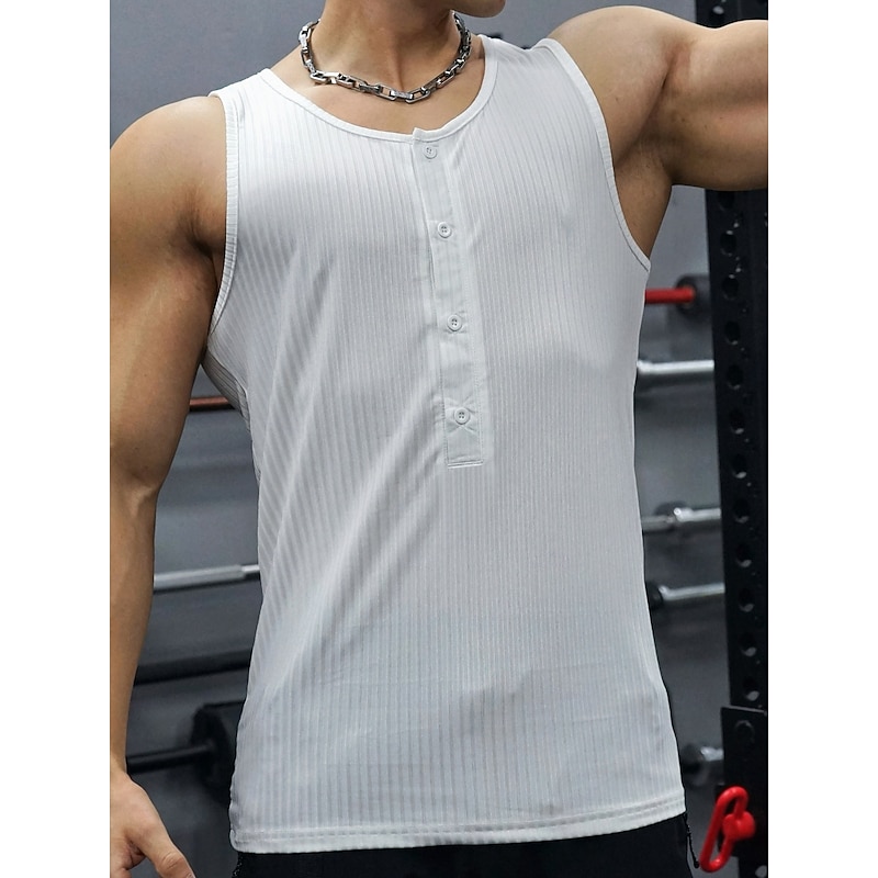 Men's Tank Top Sleeveless Shirt Muscle Shirt Wife beater Shirt Sleeveless Henley Summer Color Block Vertical Stripes Pit Strip Fashion Designer Casual Sporty Ribbed Fitness Gym Black White Dark Red4