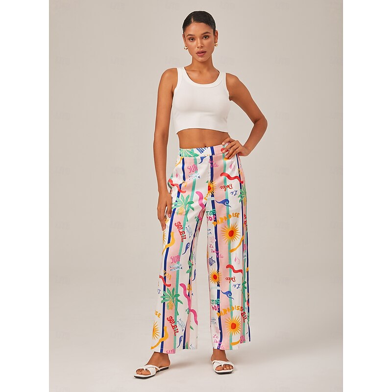 Tropical Print Wide-Leg Pants4