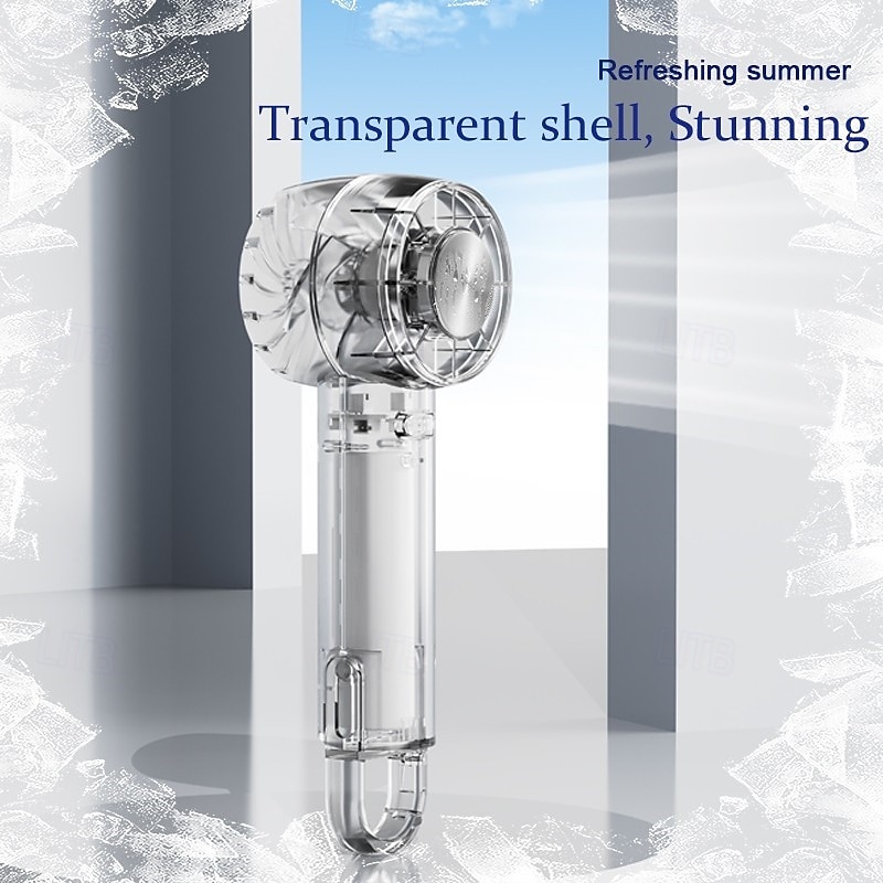 Foldable Desktop & Handheld Transparent Fan – 3-Speed Turbo Cooling, Quiet Operation, Retractable Hook, Portable Clear Design for Outdoor & Indoor Use3
