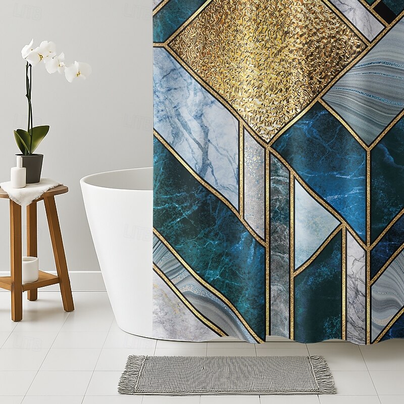 Shower Curtain with Hooks 180cm*180cm(70"*70") Polyester Washable Waterproof Pattern Bathroom Bathtub Decor Abstract Marble3