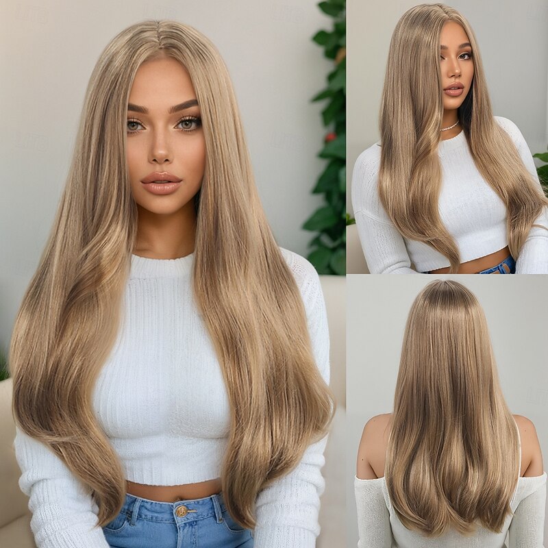 Synthetic Wig Straight kinky Straight Layered Haircut With Bangs Machine Made Wig 30 inch A1 Synthetic Hair Women's Cool Classic Comfortable Blonde