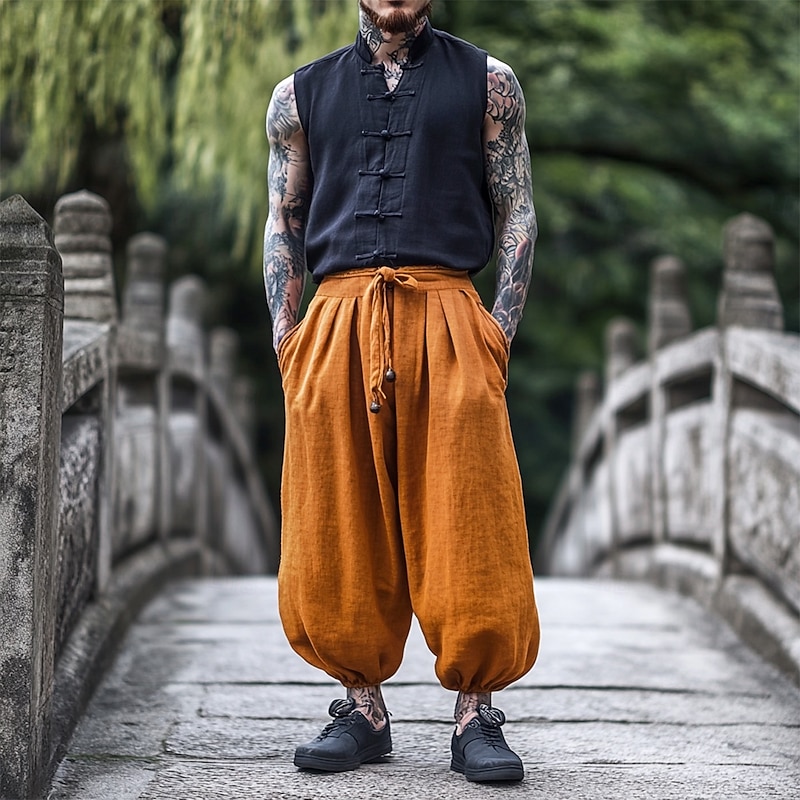 Men's Shirt Linen Shirt Summer Shirt Beach Shirt Solid Color Vacation Street Black Red Navy Blue Khaki Sleeveless Mandarin Collar Summer Spring & Summer Clothing Apparel Buttons3