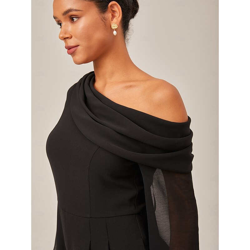Draped Asymmetric Shoulder Elegant Black Jumpsuit2