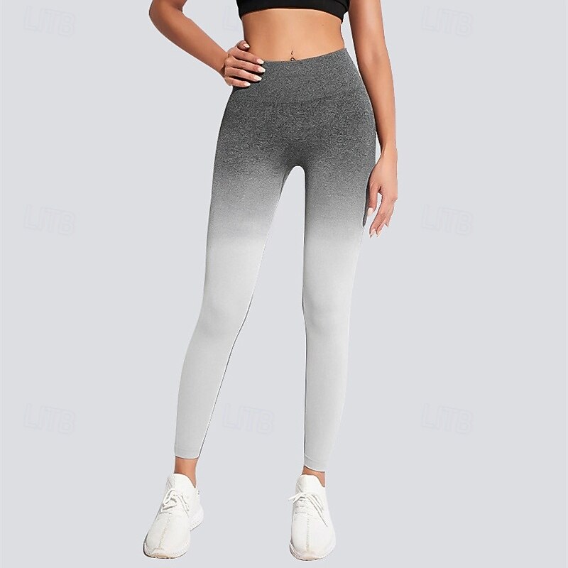 Women's Yoga Pants Yoga Leggings Elastic Waistband Butt Lift Tummy Control Pilates Gym Workout Workout Pants Color Gradient Gray Fall Sports Activewear Stretchy Slim
