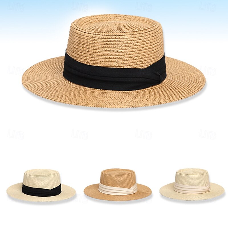 Retro Vintage 1950s Braid Sun Hat Ribbon Fancy Dress Women's Vacation Beach Adults' Hat Summer