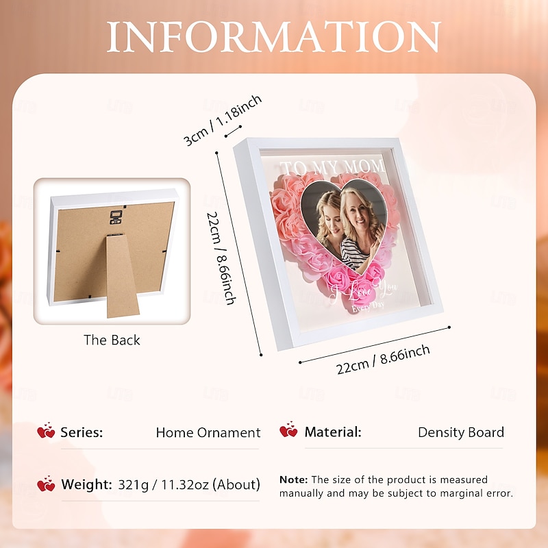 Personalized Mom Flower Shadow Box Custom Best Gift for Mom Mothers Day Heart Shaped Frame Dried Flower Picture Frame Valentine's Day Birthday Gift for Mom Grandma Family3
