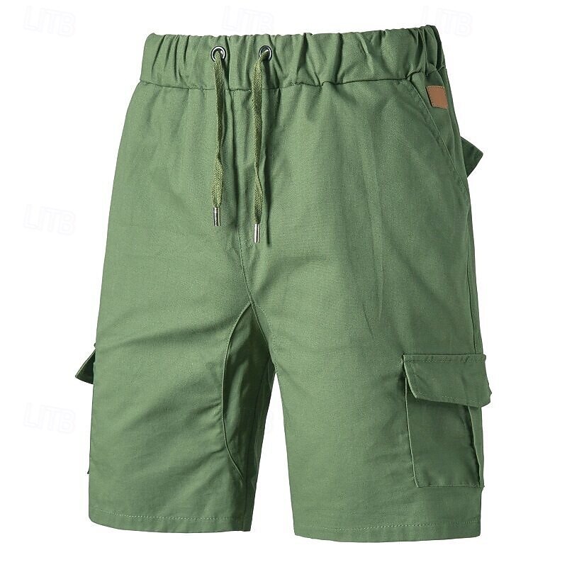 Men's Cargo Shorts Shorts Summer Shorts Drawstring Elastic Waist Multi Pocket Plain Comfort Wearable Knee Length Outdoor Sport Daily Fashion Casual Black Navy Blue2