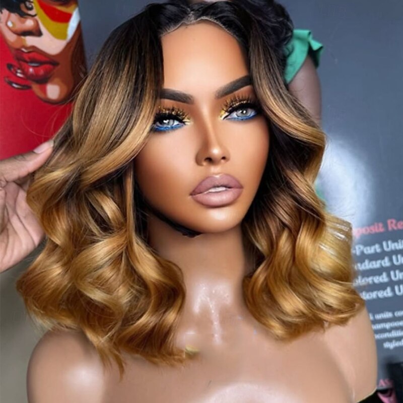 Brazilian Hair Short Remy Human Hair 13x4 Lace Front Wig Natural Hairline 100% Virgin Hair Ombre Colored 5X5 Lace Closure Glueless Wigs Pre-Plucked For wigs for women2