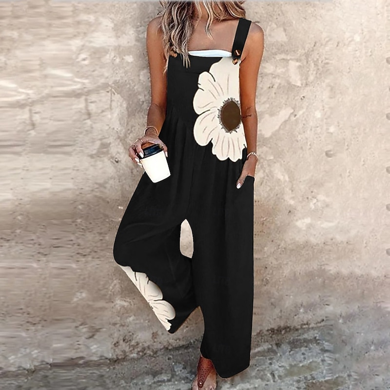 Women's Jumpsuit Active Floral Sleeveless Bootcut Vacation Street Regular Fit Black Pink Blue Summer
